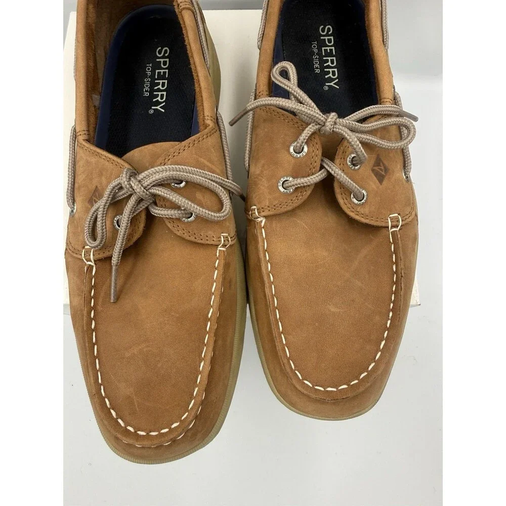 Sperry Top-Sider Intrepid Boat Shoes Tan Leather Men's Size 11.5 2-Eye Lace Up